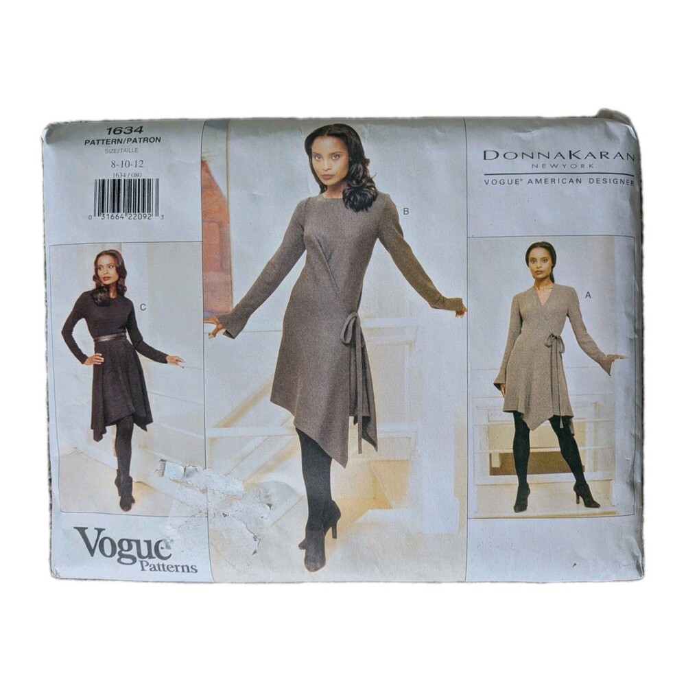Vintage 1990s Vogue 1634 Donna Karan NY Designer Dress Patterns Size 8-10-12